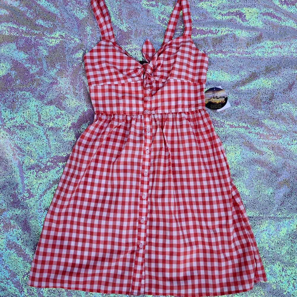 BeBop Red and White Gingham Tie-Front Mini Dress